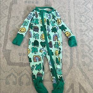 Little Sleepies Green Shamrock and Rainbow Footie